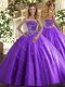 Custom Made Lavender Lace Up Quince Ball Gowns Beading and Appliques Sleeveless Floor Length