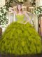 Affordable Olive Green Lace Up Sweetheart Beading and Ruffles Quinceanera Dress Organza Sleeveless