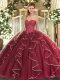 Attractive Burgundy Lace Up Sweet 16 Dress Beading and Ruffles Sleeveless Floor Length
