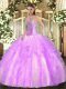 High End Sleeveless Floor Length Beading and Ruffles Lace Up Sweet 16 Dresses with Lilac