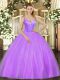 Floor Length Lavender Quinceanera Gown Tulle Sleeveless Beading