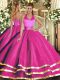 Tulle Sleeveless Floor Length Sweet 16 Dresses and Ruffled Layers