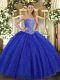 Ball Gowns Sweet 16 Quinceanera Dress Royal Blue Sweetheart Tulle Sleeveless Floor Length Lace Up