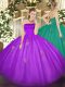 Eggplant Purple Sleeveless Floor Length Appliques Zipper 15th Birthday Dress