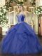 Simple Floor Length Ball Gowns Sleeveless Blue Quinceanera Dresses Lace Up