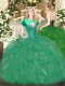 Fine Turquoise Ball Gowns Beading and Ruffles Sweet 16 Quinceanera Dress Lace Up Organza Sleeveless Floor Length