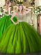Custom Fit Olive Green Tulle Lace Up Sweet 16 Dresses Sleeveless Floor Length Beading