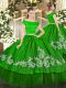 Designer Floor Length Green Quinceanera Dresses Off The Shoulder Short Sleeves Zipper