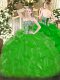 Hot Sale Green Strapless Neckline Beading and Ruffles Ball Gown Prom Dress Sleeveless Lace Up