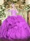 Lilac Organza Lace Up Off The Shoulder Sleeveless Floor Length Quinceanera Gown Beading and Ruffles