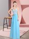 Exceptional Sleeveless Floor Length Lace Zipper Prom Dresses with Baby Blue