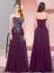 Classical Dark Purple Empire Sweetheart Sleeveless Chiffon Floor Length Lace Up Embroidery Prom Dress