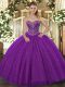 Dramatic Floor Length Lace Up Sweet 16 Dresses Purple for Military Ball and Sweet 16 and Quinceanera with Beading