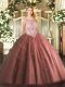 Brown Sleeveless Tulle Zipper Sweet 16 Quinceanera Dress for Military Ball and Sweet 16 and Quinceanera