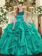 Turquoise Sleeveless Floor Length Ruffles Lace Up Quinceanera Gowns
