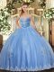 Deluxe Ball Gowns Sweet 16 Quinceanera Dress Blue Sweetheart Tulle Sleeveless Floor Length Lace Up