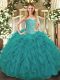 Fantastic Floor Length Turquoise Quinceanera Dress Tulle Sleeveless Beading and Ruffles
