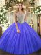 Stylish Ball Gowns Vestidos de Quinceanera Blue Off The Shoulder Tulle and Sequined Sleeveless Floor Length Lace Up