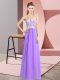Edgy Empire Dress for Prom Lavender V-neck Chiffon Sleeveless Floor Length Zipper