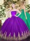 Nice Appliques Ball Gown Prom Dress Purple Zipper Sleeveless Floor Length