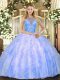 Sumptuous Floor Length Lace Up Sweet 16 Quinceanera Dress Blue for Military Ball and Sweet 16 and Quinceanera with Beading and Ruffles
