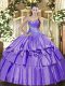 Attractive Lavender Organza and Taffeta Lace Up Sweetheart Sleeveless Floor Length Quinceanera Gowns Beading and Ruffled Layers