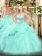 Sumptuous Aqua Blue Lace Up Sweetheart Beading and Ruffles Quince Ball Gowns Tulle Sleeveless