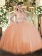 Peach Sleeveless Tulle Lace Up Quinceanera Gown for Sweet 16 and Quinceanera