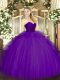 High Quality Purple Tulle Zipper Sweetheart Sleeveless Floor Length Sweet 16 Dress Ruffles