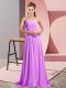 Lilac Chiffon Backless Prom Dresses Sleeveless Sweep Train Ruching