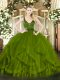 Straps Sleeveless Zipper Sweet 16 Quinceanera Dress Olive Green Tulle