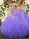 Comfortable Lavender Sweet 16 Quinceanera Dress Military Ball and Sweet 16 and Quinceanera with Beading and Ruffles Halter Top Sleeveless Lace Up