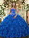 Floor Length Lace Up Quinceanera Gown Royal Blue for Military Ball and Sweet 16 and Quinceanera with Beading and Ruffles