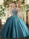 Popular Sleeveless Floor Length Beading Lace Up Sweet 16 Quinceanera Dress with Teal