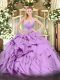 Attractive Sleeveless Floor Length Beading and Ruffles Lace Up Ball Gown Prom Dress with Lavender