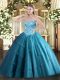 Latest Teal Lace Up Sweetheart Appliques Quinceanera Dresses Tulle Sleeveless