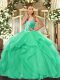 Beading and Ruffles Quince Ball Gowns Turquoise Lace Up Sleeveless Floor Length