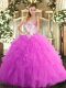 Rose Pink Ball Gowns Sweetheart Sleeveless Tulle Floor Length Lace Up Beading and Ruffles 15 Quinceanera Dress