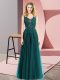 Customized Sleeveless Tulle Floor Length Backless Homecoming Dress in Turquoise with Beading and Appliques