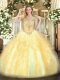 Traditional V-neck Sleeveless Lace Up Ball Gown Prom Dress Gold Organza