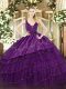 Free and Easy Purple Straps Neckline Embroidery and Ruffled Layers Vestidos de Quinceanera Sleeveless Zipper