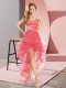 Exceptional Sleeveless Tulle High Low Lace Up Prom Gown in Coral Red with Beading