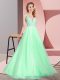 Cheap Apple Green Tulle Zipper V-neck Sleeveless Floor Length Prom Party Dress Lace