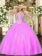 Wonderful Lilac Ball Gowns Beading 15 Quinceanera Dress Lace Up Tulle Sleeveless Floor Length