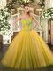 Hot Sale Gold Ball Gowns Sweetheart Sleeveless Tulle Floor Length Lace Up Beading Quinceanera Gowns