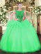 Green Scoop Zipper Beading Ball Gown Prom Dress Cap Sleeves