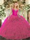 Latest Fuchsia Ball Gowns Organza Scoop Long Sleeves Lace and Ruffles Floor Length Lace Up Quinceanera Dress