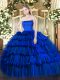 Sleeveless Organza Floor Length Zipper Sweet 16 Dress in Royal Blue with Ruffled Layers