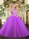 Purple Sleeveless Floor Length Sequins Lace Up 15 Quinceanera Dress