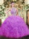 Ball Gowns Quinceanera Dresses Lilac Halter Top Tulle Sleeveless Floor Length Lace Up